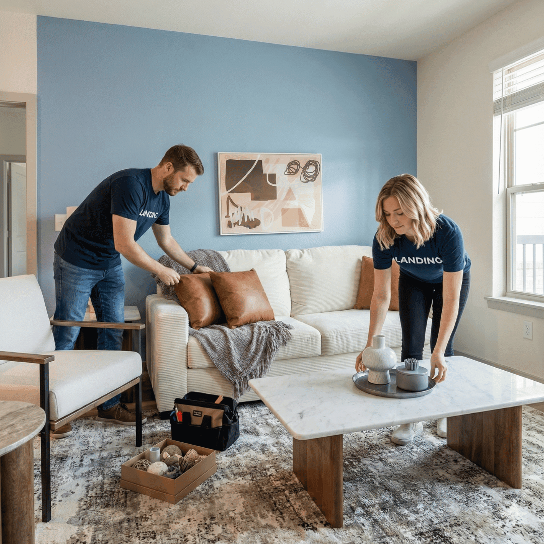 Landing install team furnishing a unit