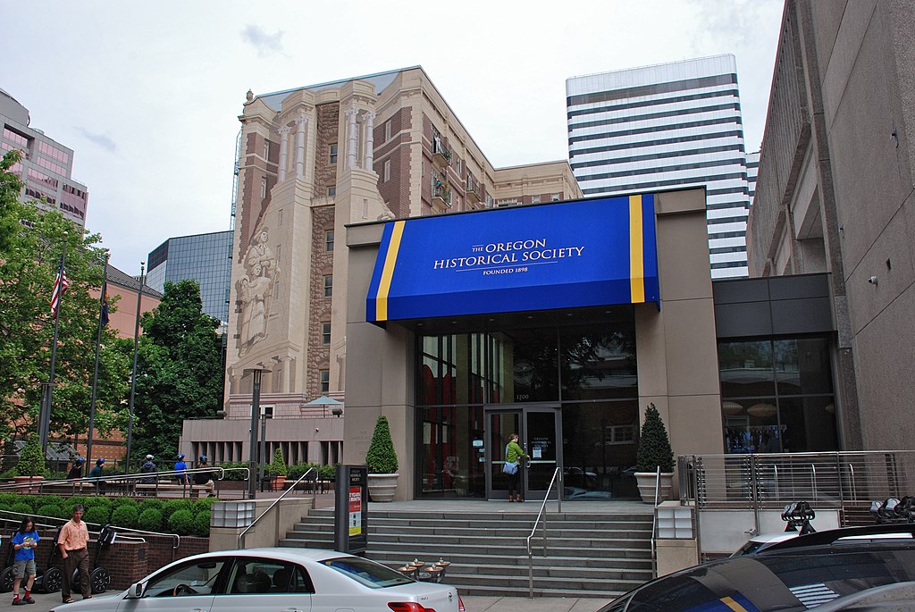 The entrance to the Oregon Historical Society's headquarters and museum, on Park Avenue in downtown Portland.